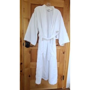 Nesa 100% Cotton Thick White Bathrobe with Tie & Pockets MEDIUM Terry Minimalist